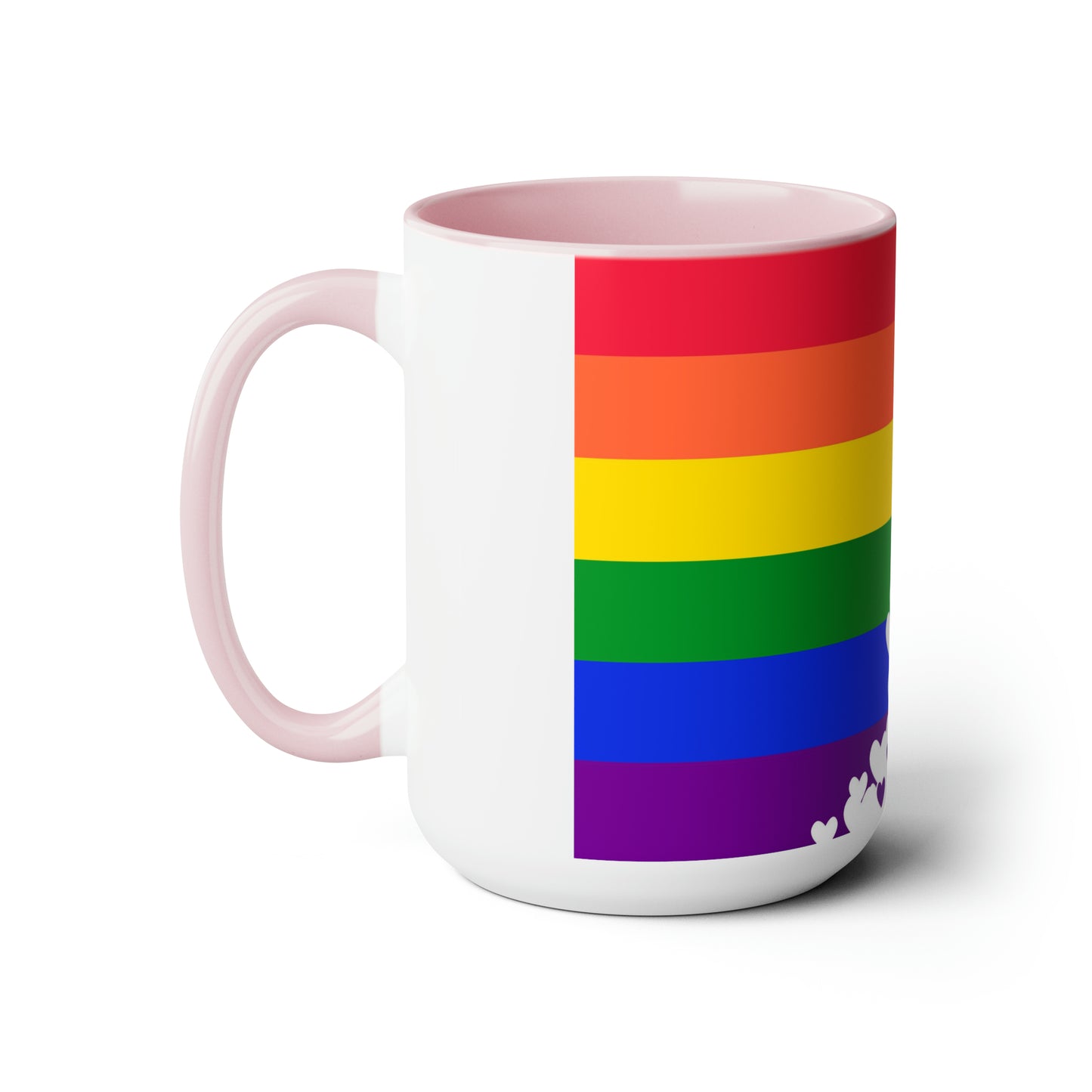 PRIDE flag/hearts Two-Tone Coffee Mugs, 15oz