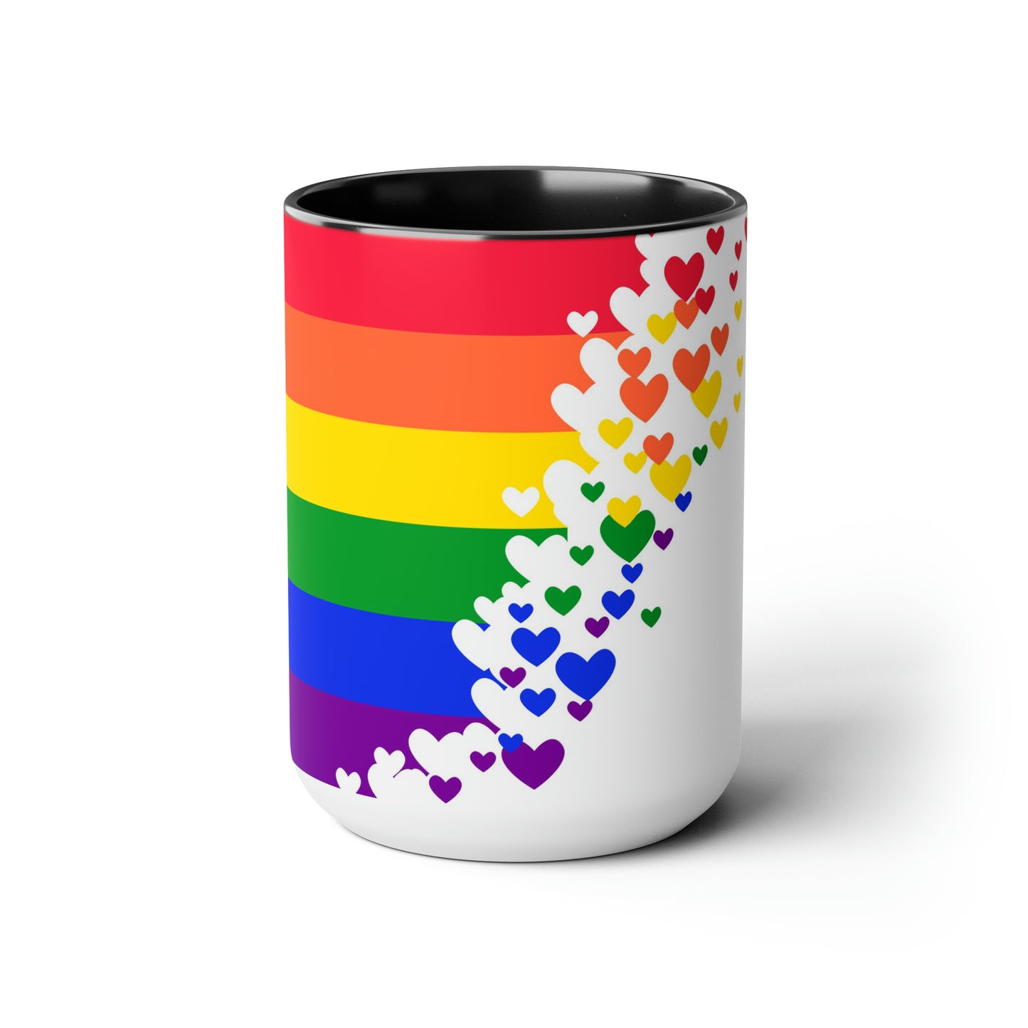 PRIDE flag/hearts Two-Tone Coffee Mugs, 15oz