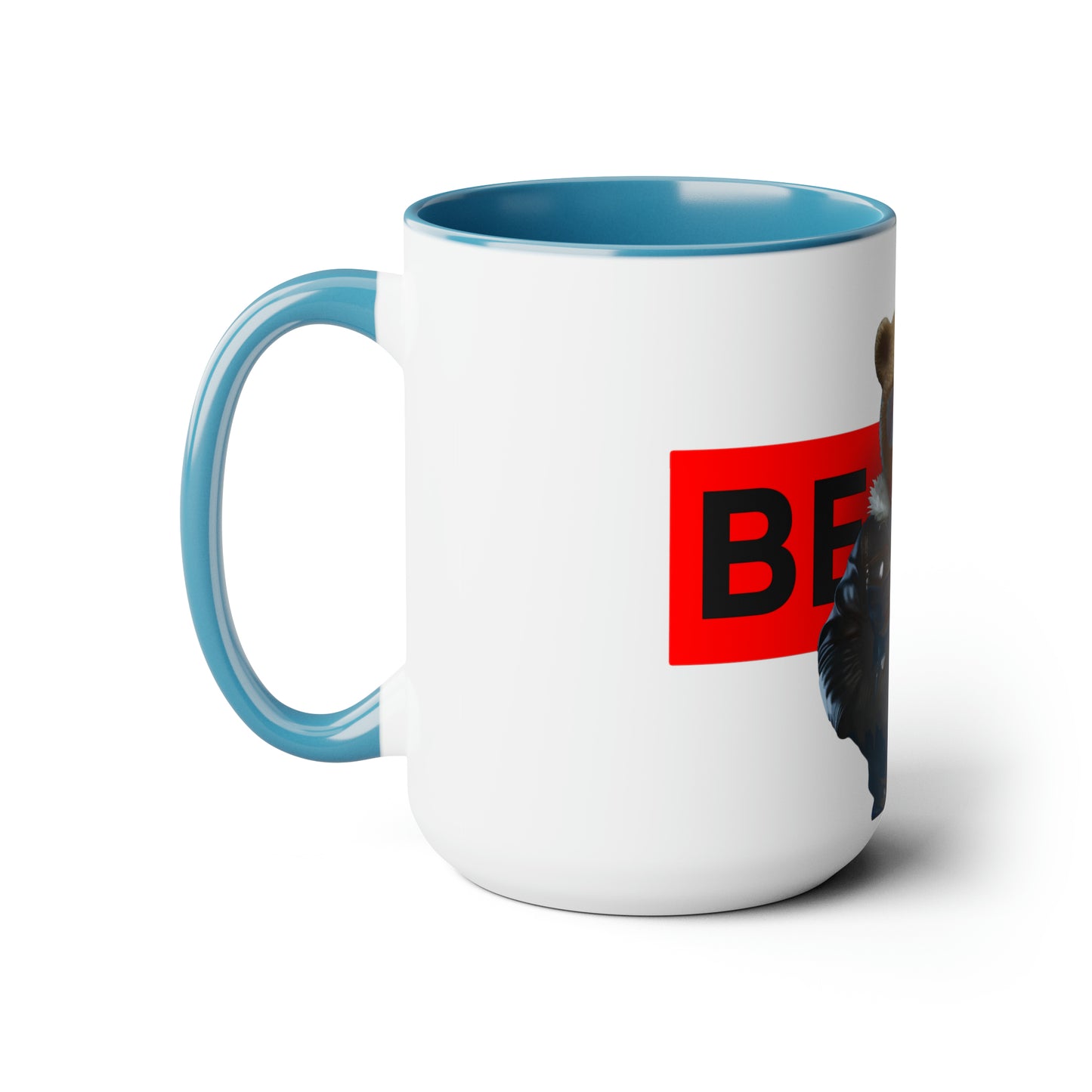 Two-Tone Coffee Mugs, 15oz - Leather Teddy Bear