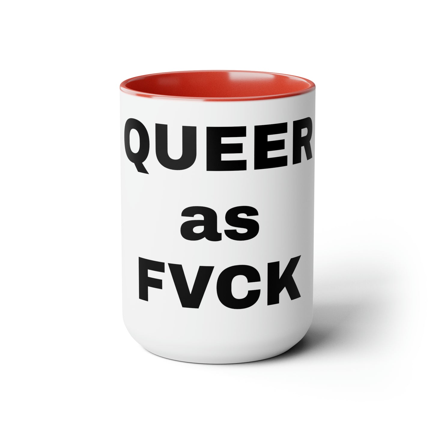 QUEER as FVCK Two-Tone Coffee Mugs, 15oz