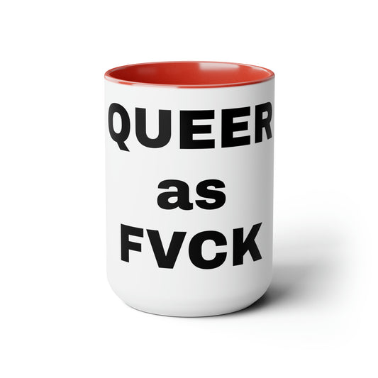 QUEER as FVCK Two-Tone Coffee Mugs, 15oz