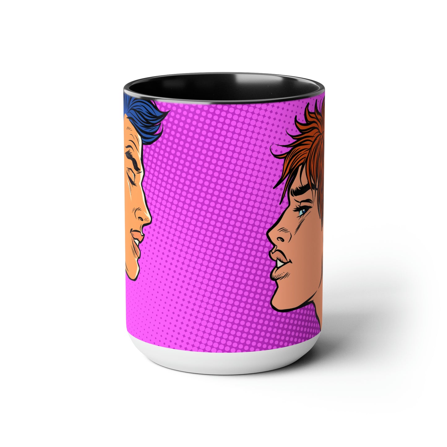 Two-Tone Coffee Mugs, 15oz - Gay Pop Art Kiss