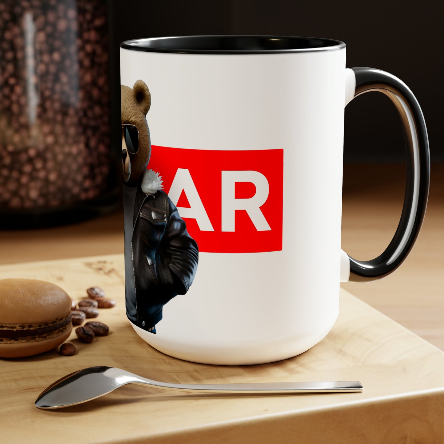 Two-Tone Coffee Mugs, 15oz - Leather Teddy Bear