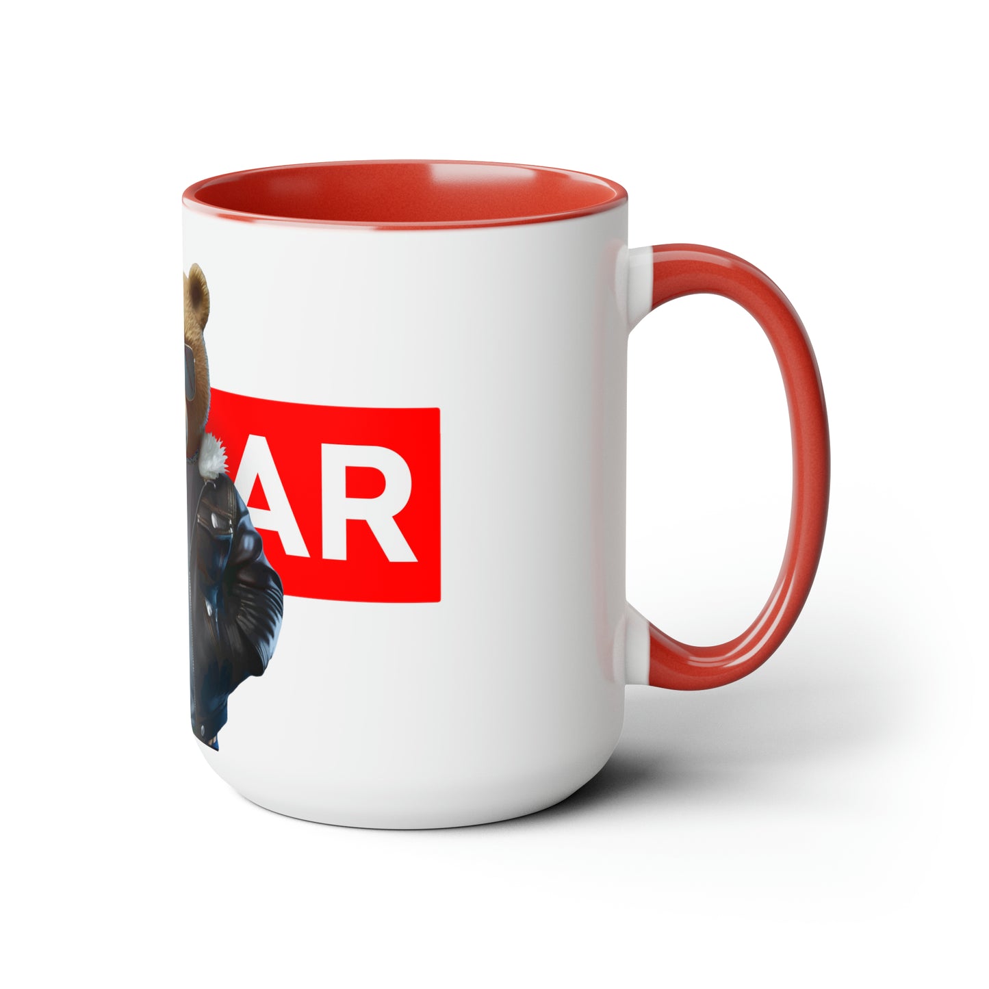 Two-Tone Coffee Mugs, 15oz - Leather Teddy Bear