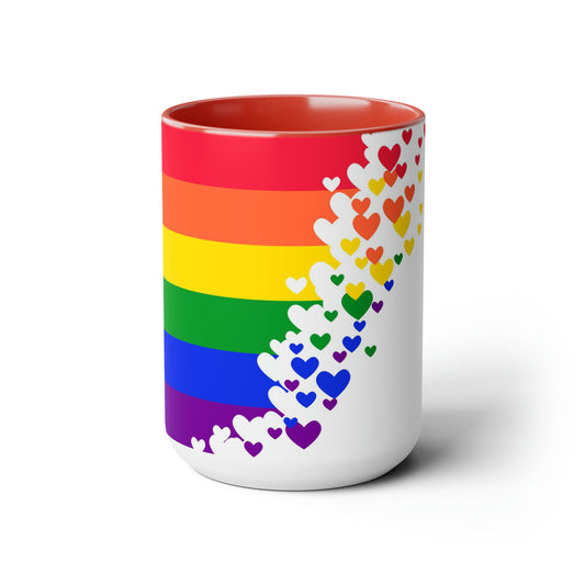 PRIDE flag/hearts Two-Tone Coffee Mugs, 15oz