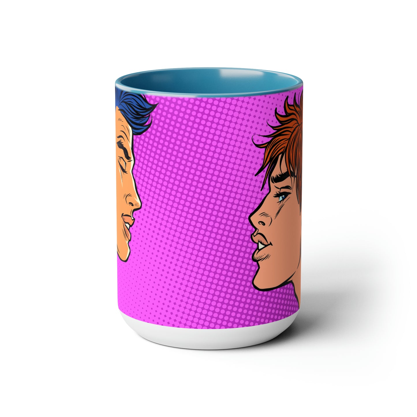 Two-Tone Coffee Mugs, 15oz - Gay Pop Art Kiss