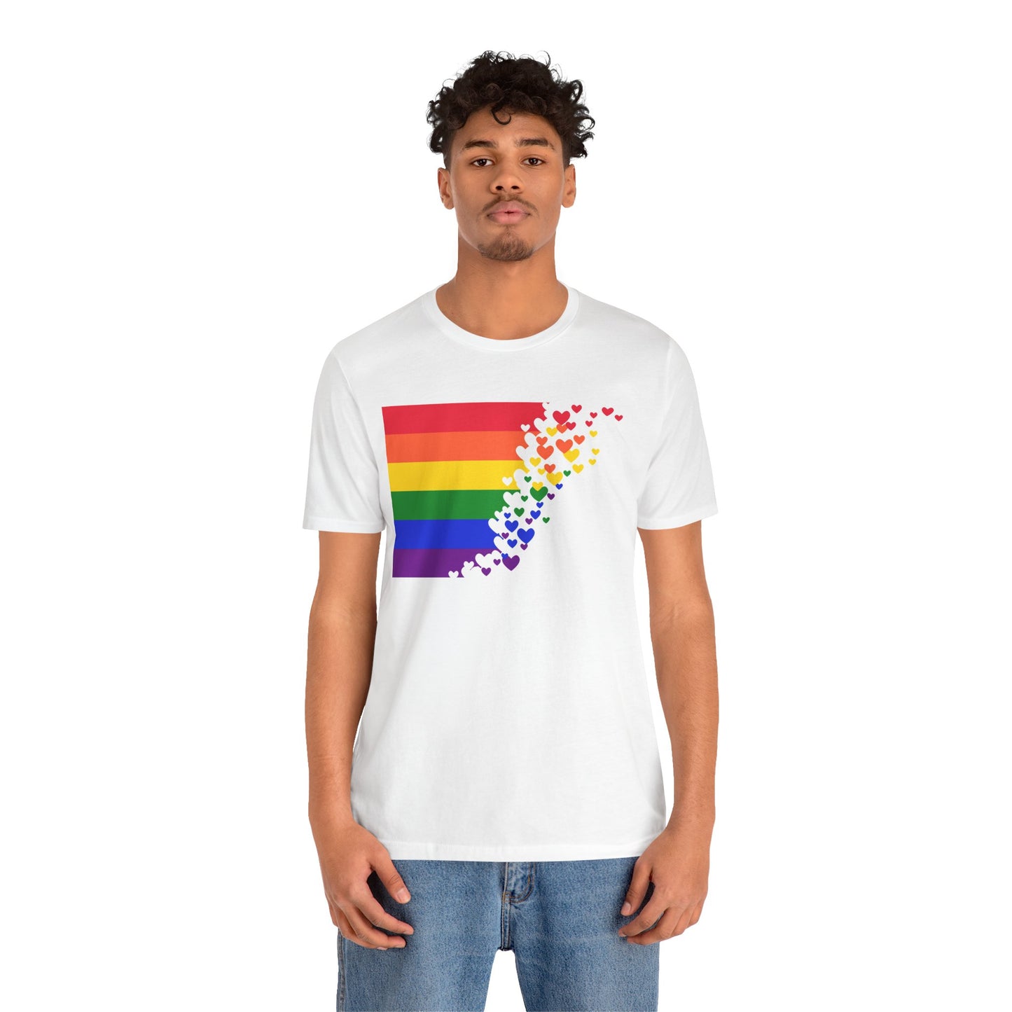9A. PRIDE flag/hearts Unisex Jersey Short Sleeve Tee
