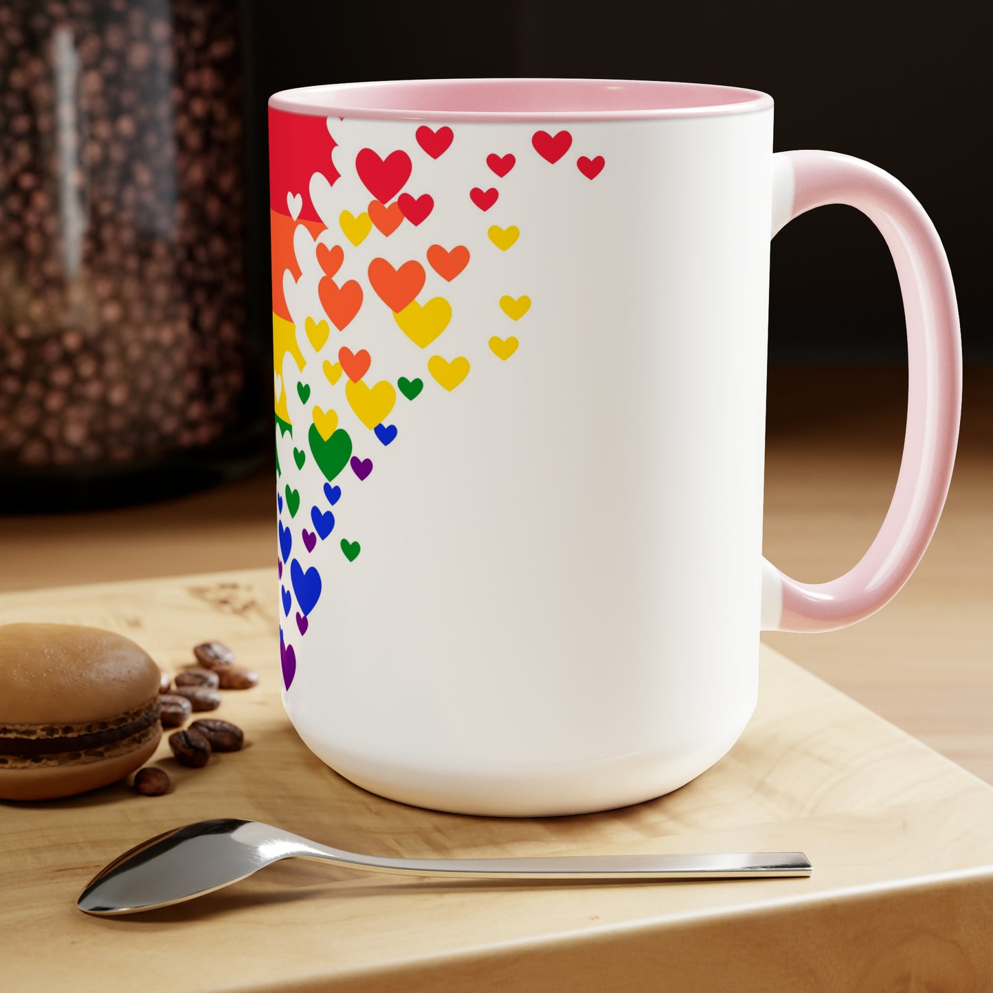 PRIDE flag/hearts Two-Tone Coffee Mugs, 15oz