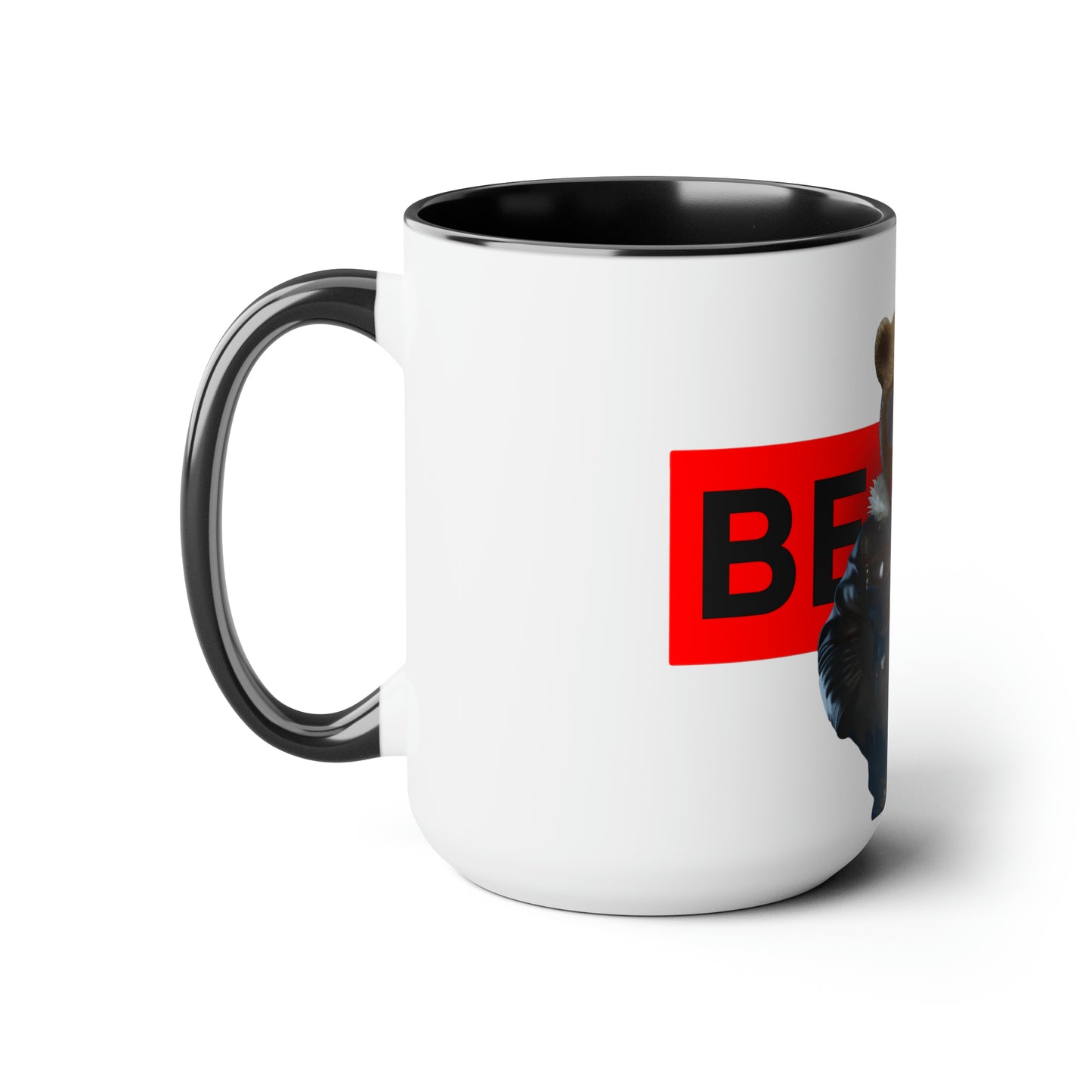 Two-Tone Coffee Mugs, 15oz - Leather Teddy Bear