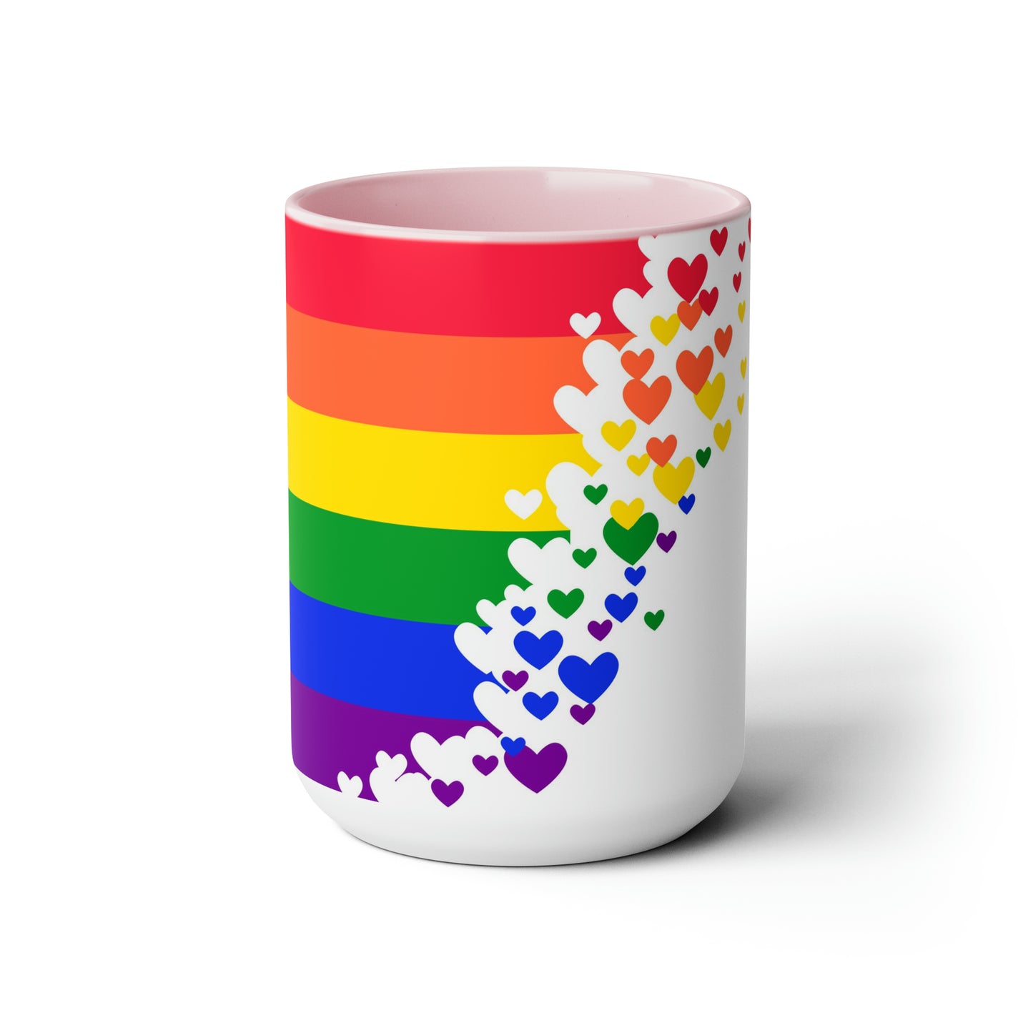 PRIDE flag/hearts Two-Tone Coffee Mugs, 15oz