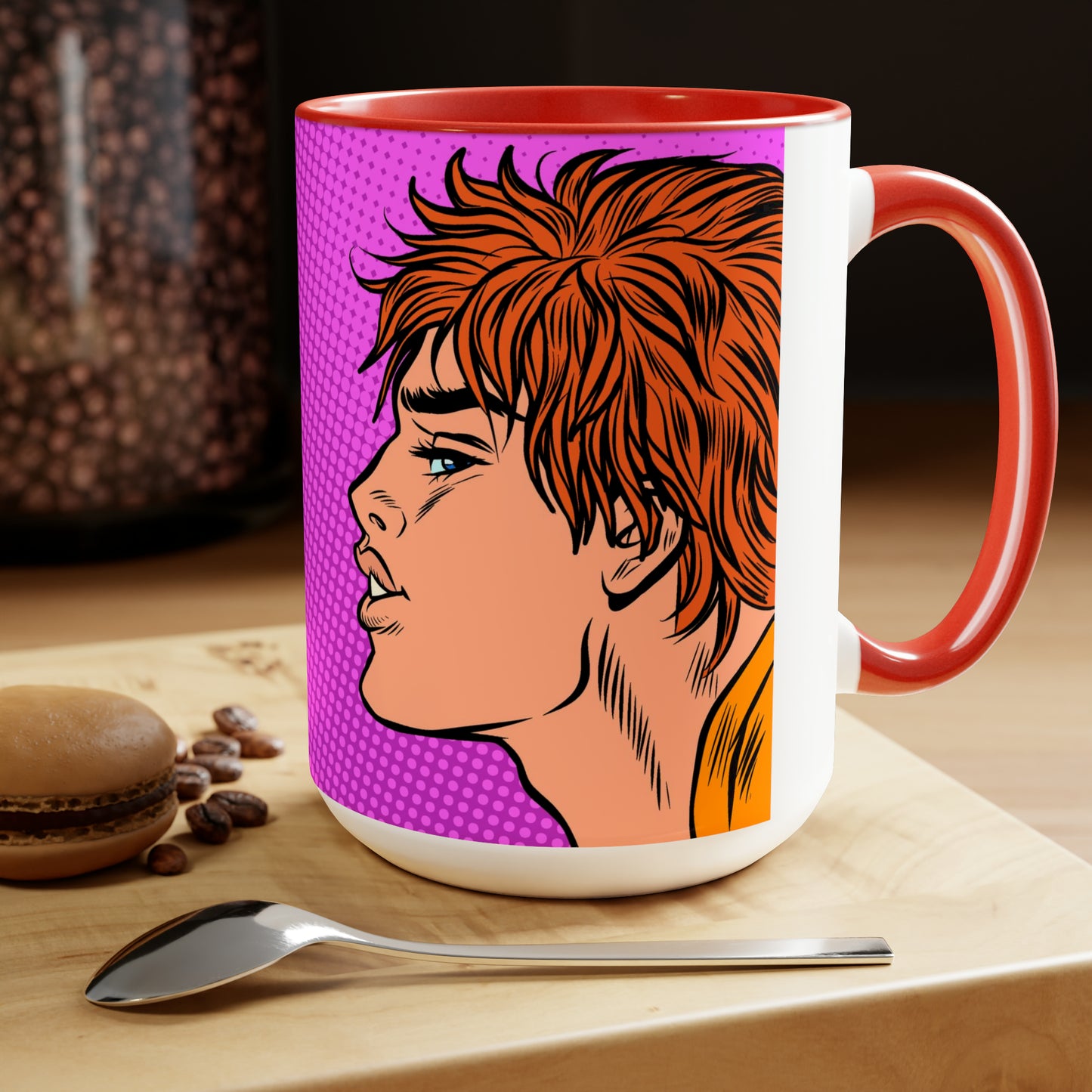 Two-Tone Coffee Mugs, 15oz - Gay Pop Art Kiss