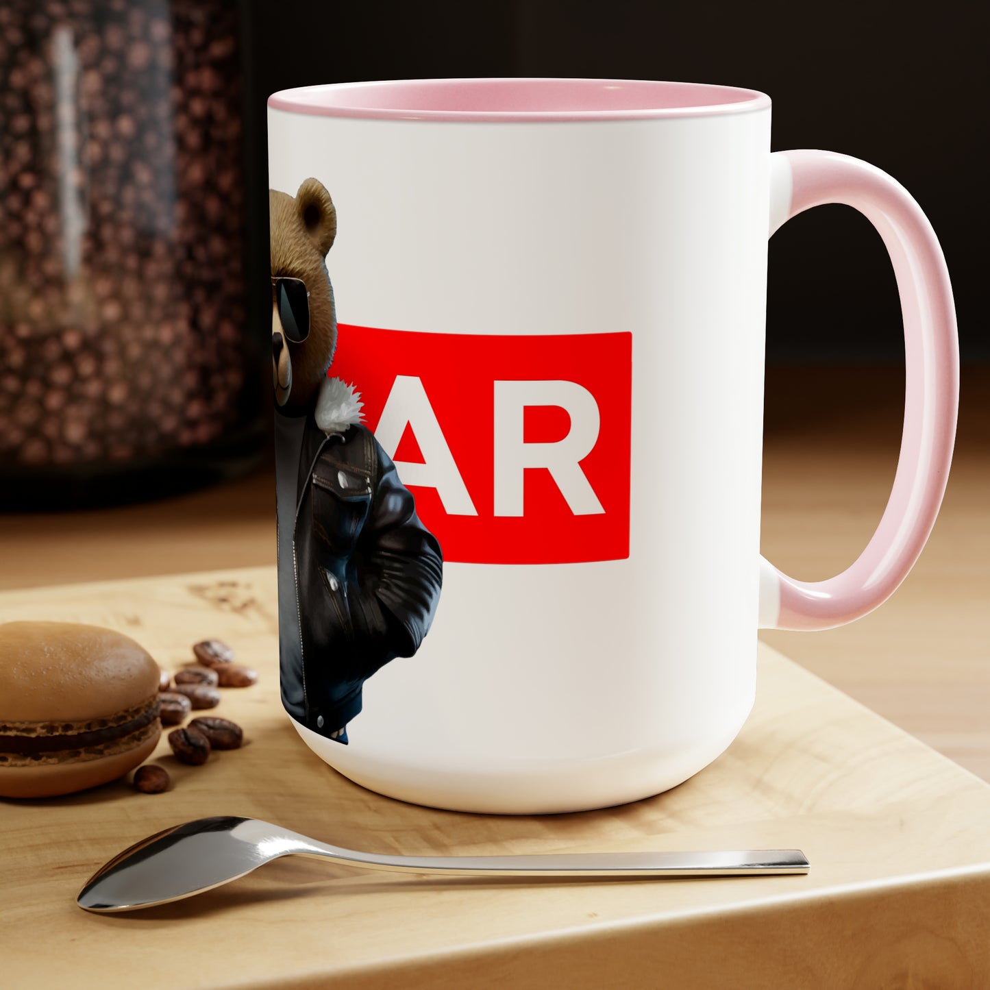 Two-Tone Coffee Mugs, 15oz - Leather Teddy Bear