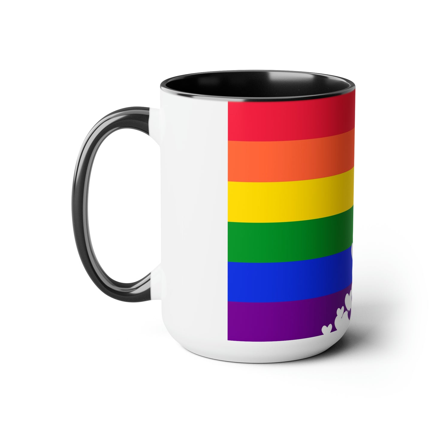 PRIDE flag/hearts Two-Tone Coffee Mugs, 15oz