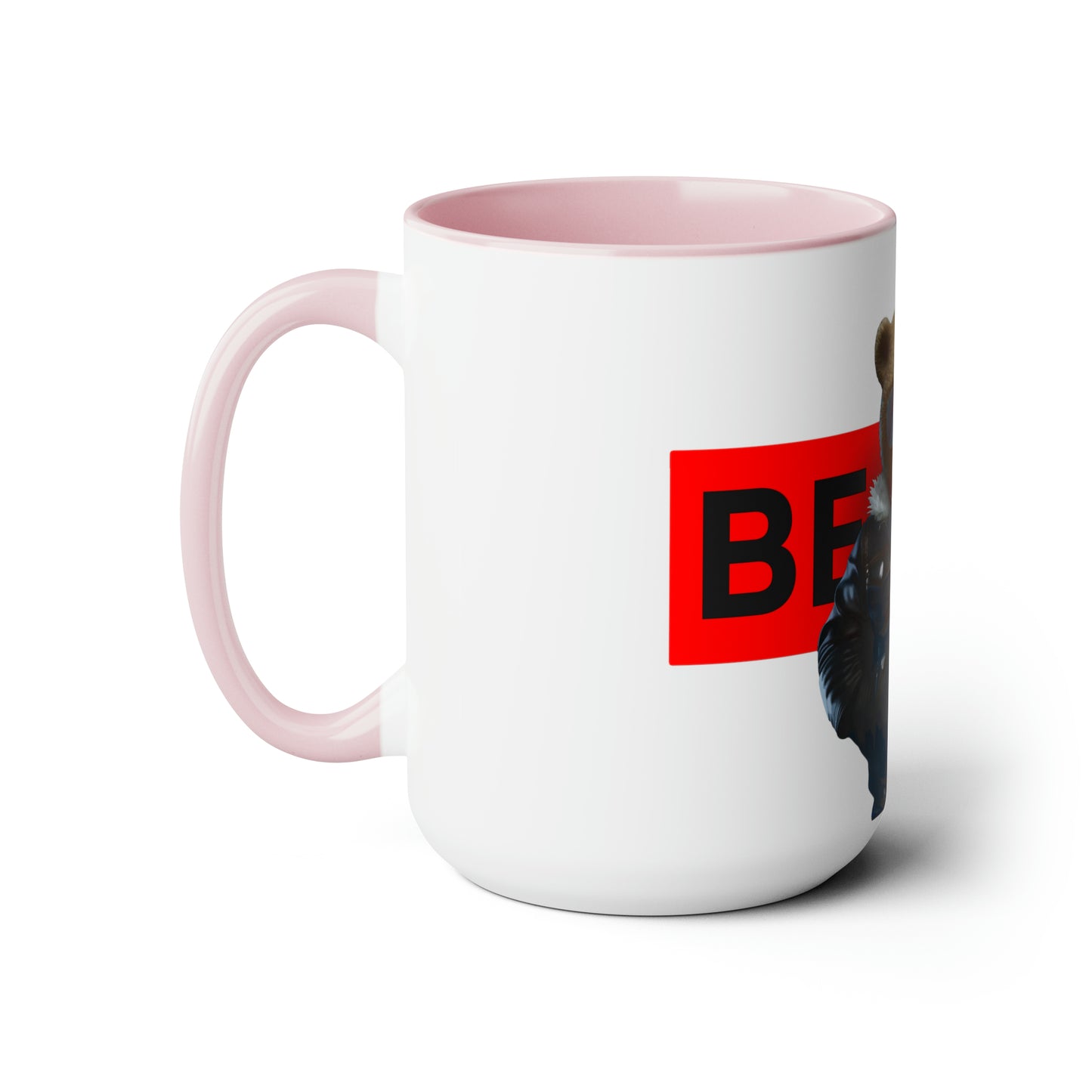 Two-Tone Coffee Mugs, 15oz - Leather Teddy Bear