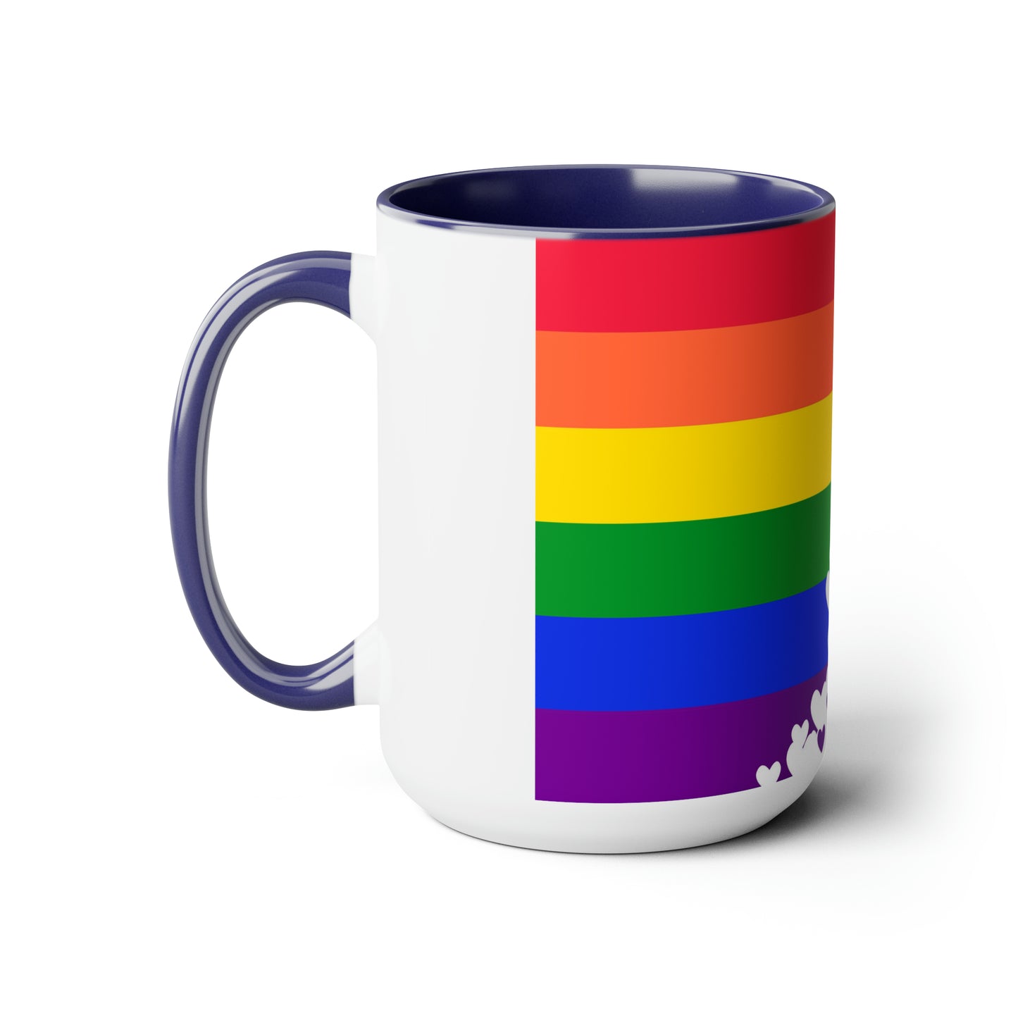 PRIDE flag/hearts Two-Tone Coffee Mugs, 15oz