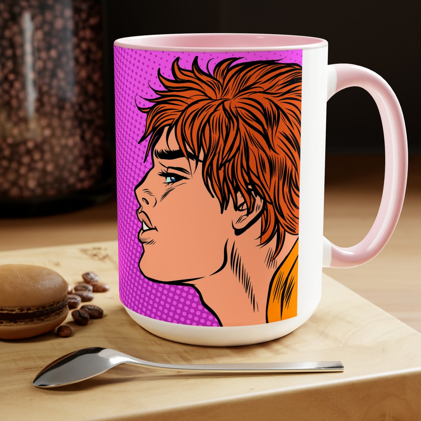 Two-Tone Coffee Mugs, 15oz - Gay Pop Art Kiss