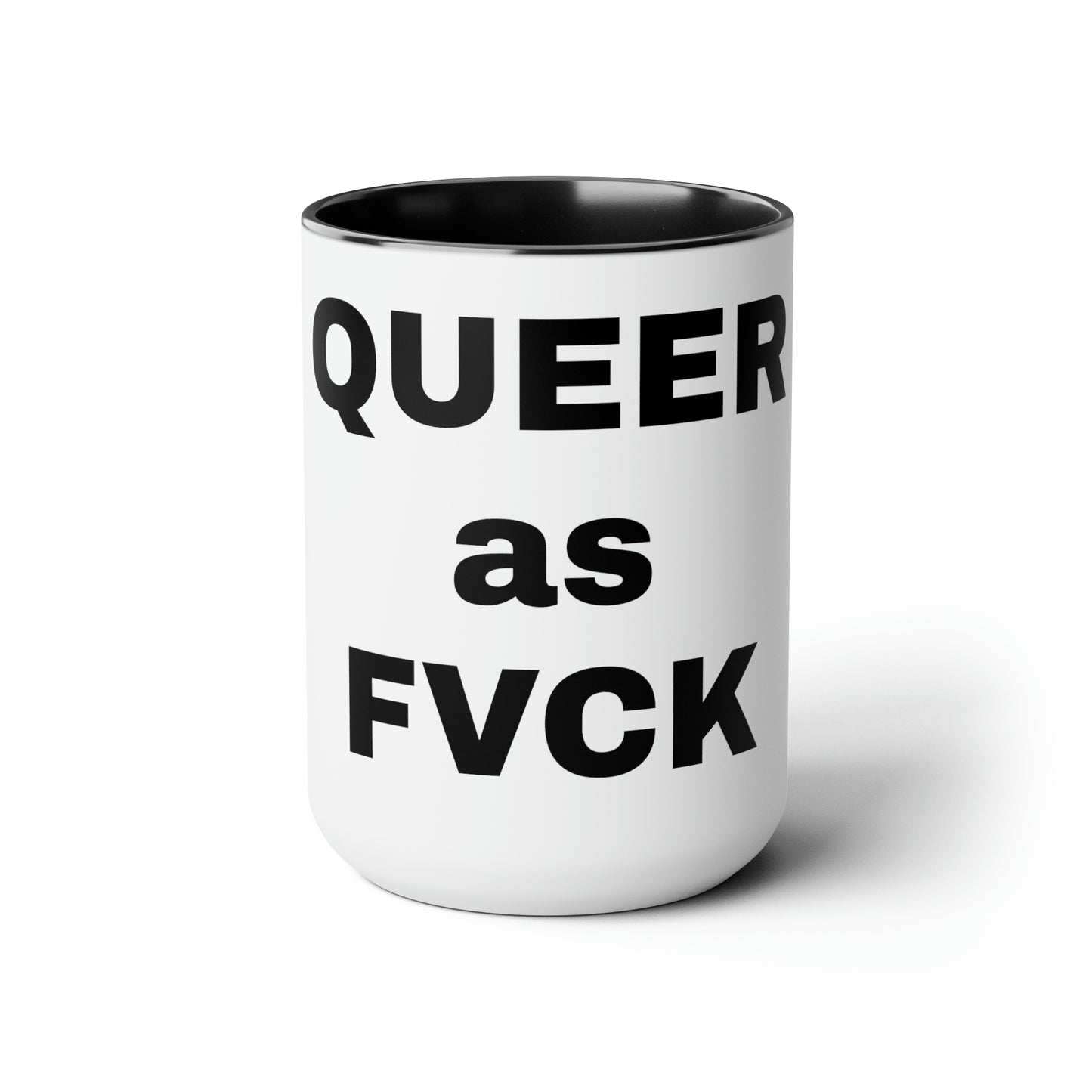 QUEER as FVCK Two-Tone Coffee Mugs, 15oz