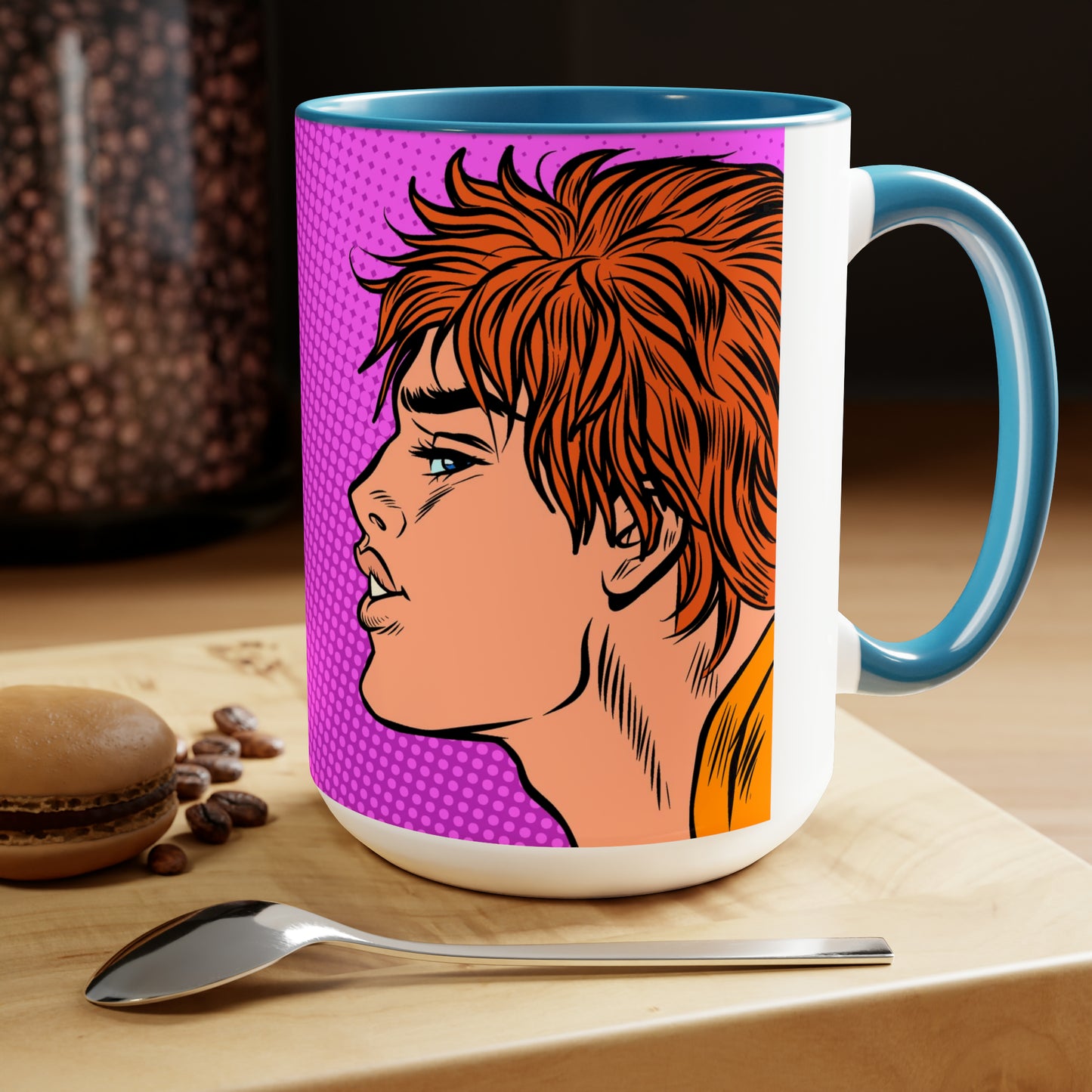 Two-Tone Coffee Mugs, 15oz - Gay Pop Art Kiss