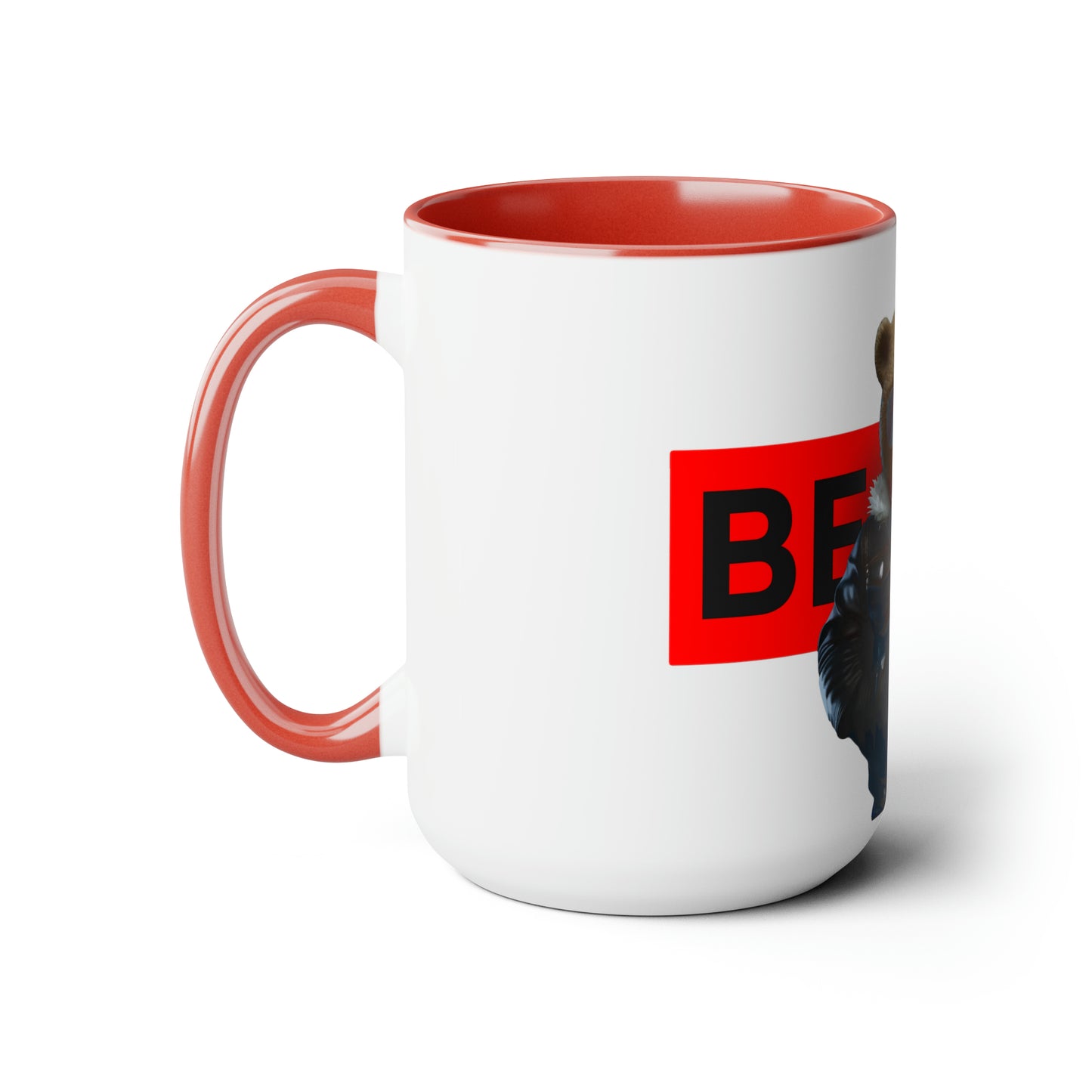 Two-Tone Coffee Mugs, 15oz - Leather Teddy Bear