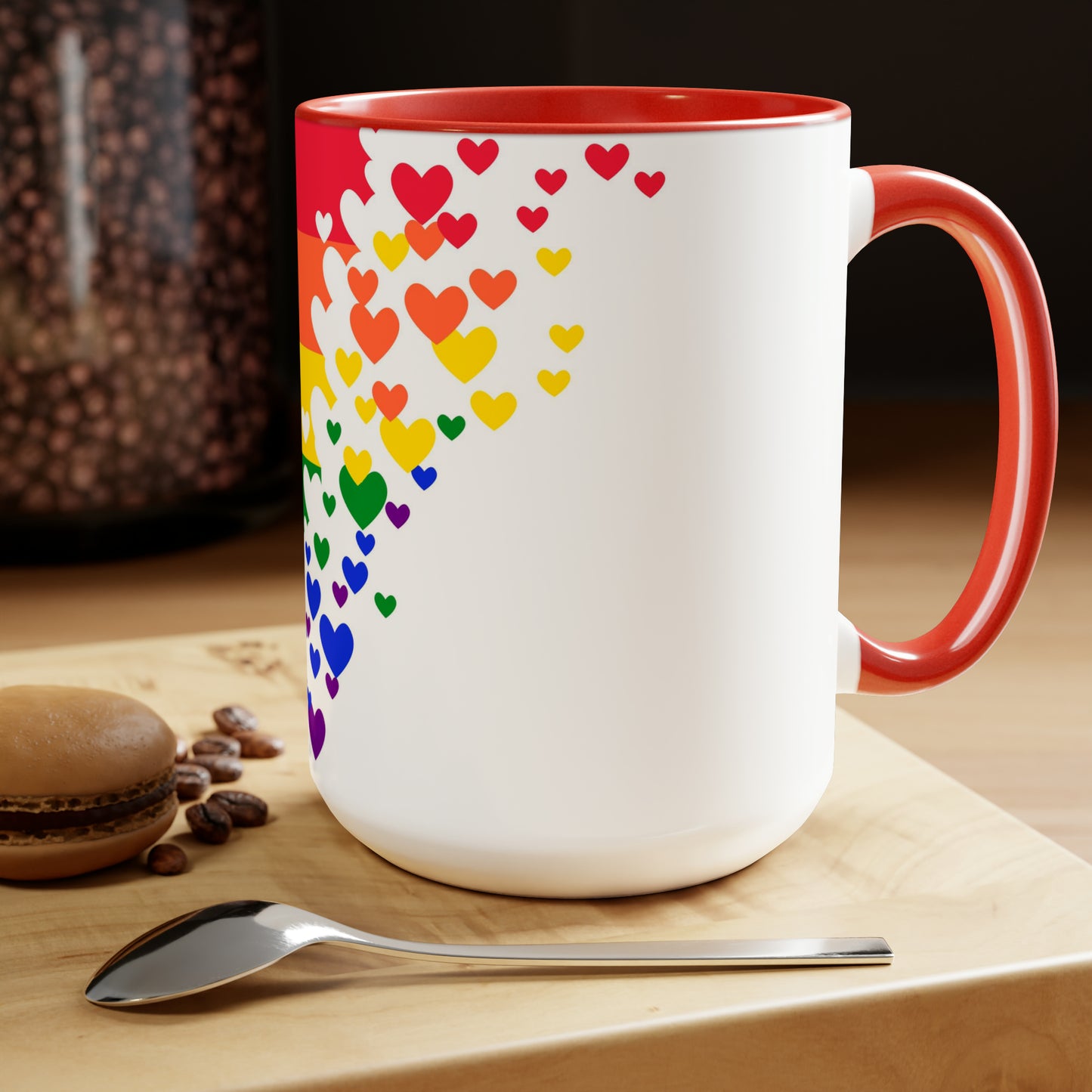 PRIDE flag/hearts Two-Tone Coffee Mugs, 15oz