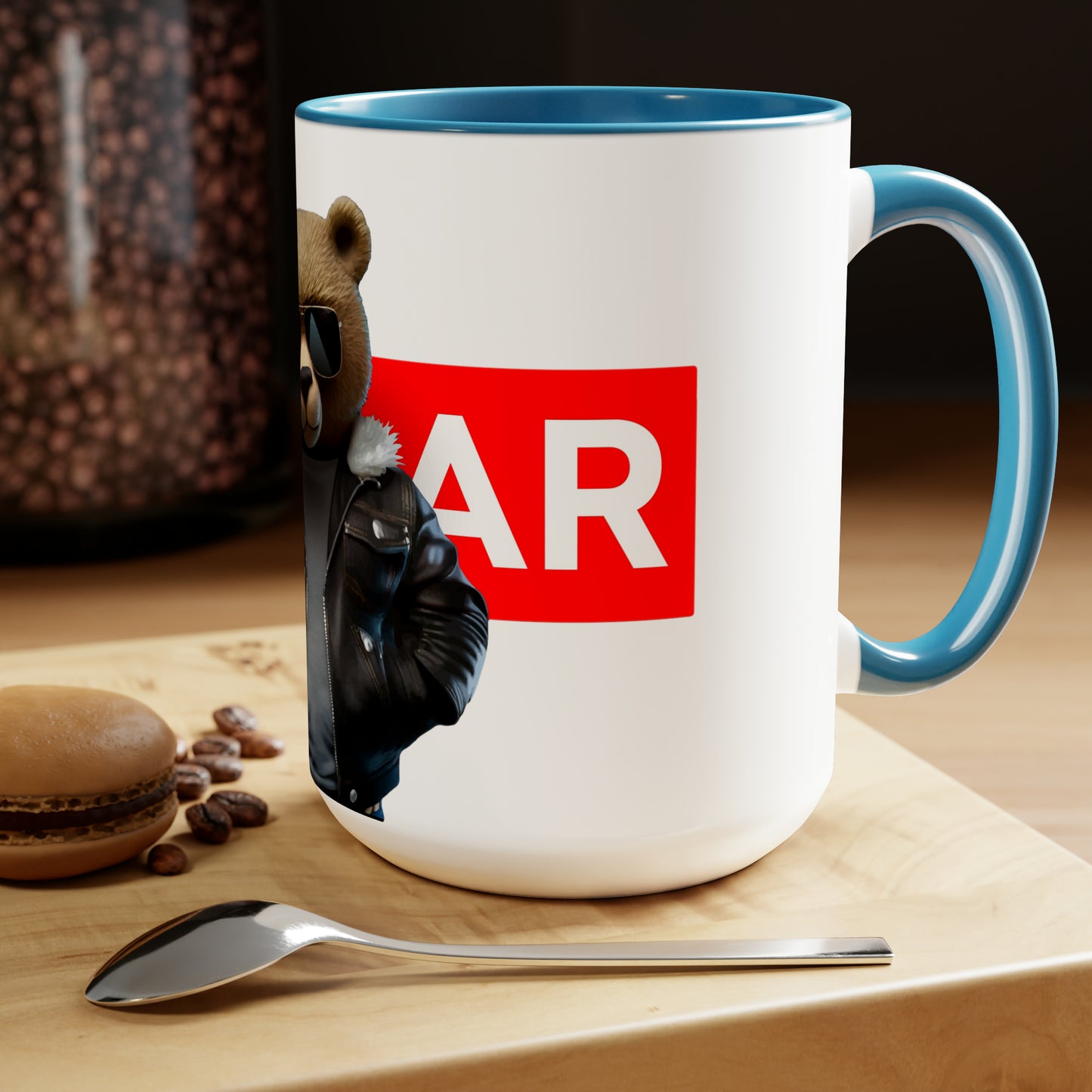 Two-Tone Coffee Mugs, 15oz - Leather Teddy Bear