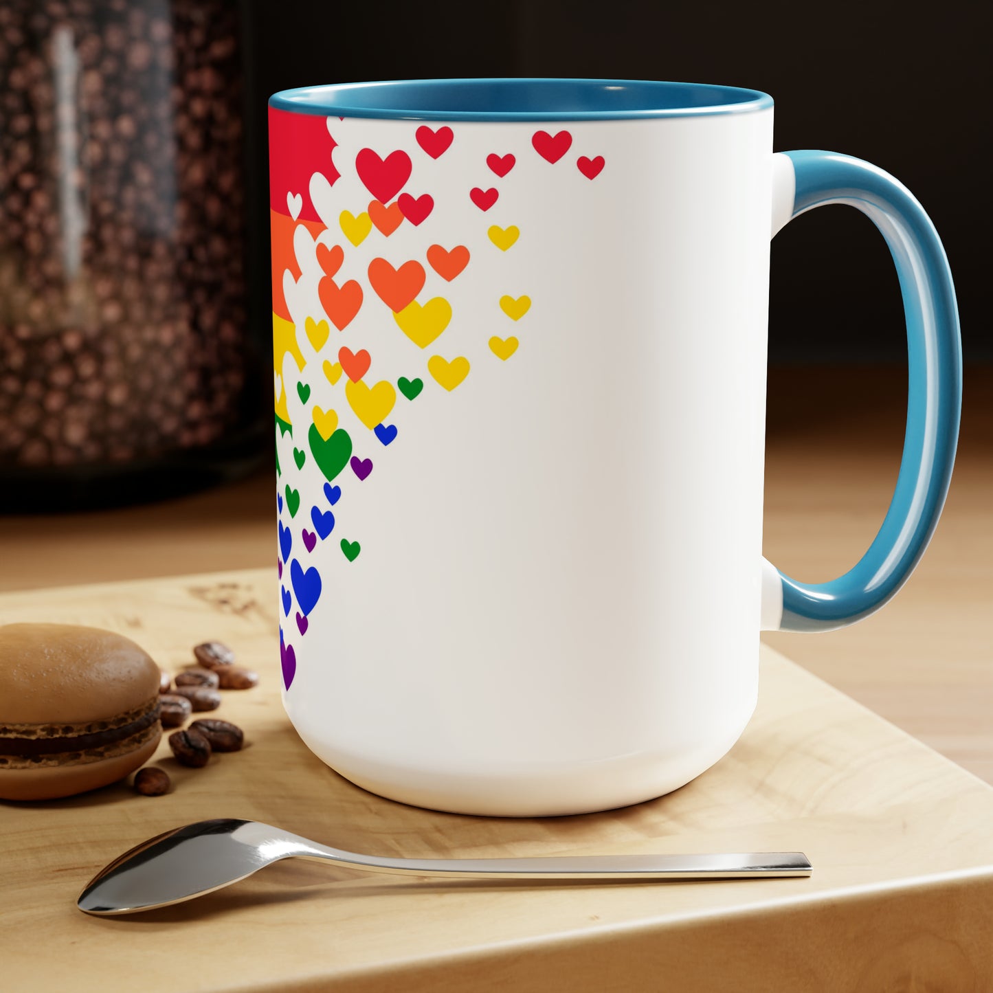 PRIDE flag/hearts Two-Tone Coffee Mugs, 15oz
