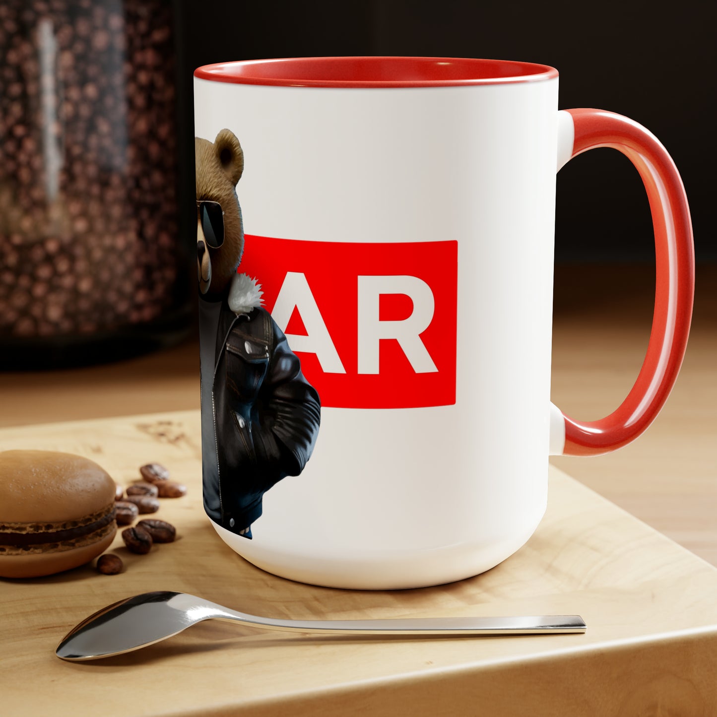 Two-Tone Coffee Mugs, 15oz - Leather Teddy Bear