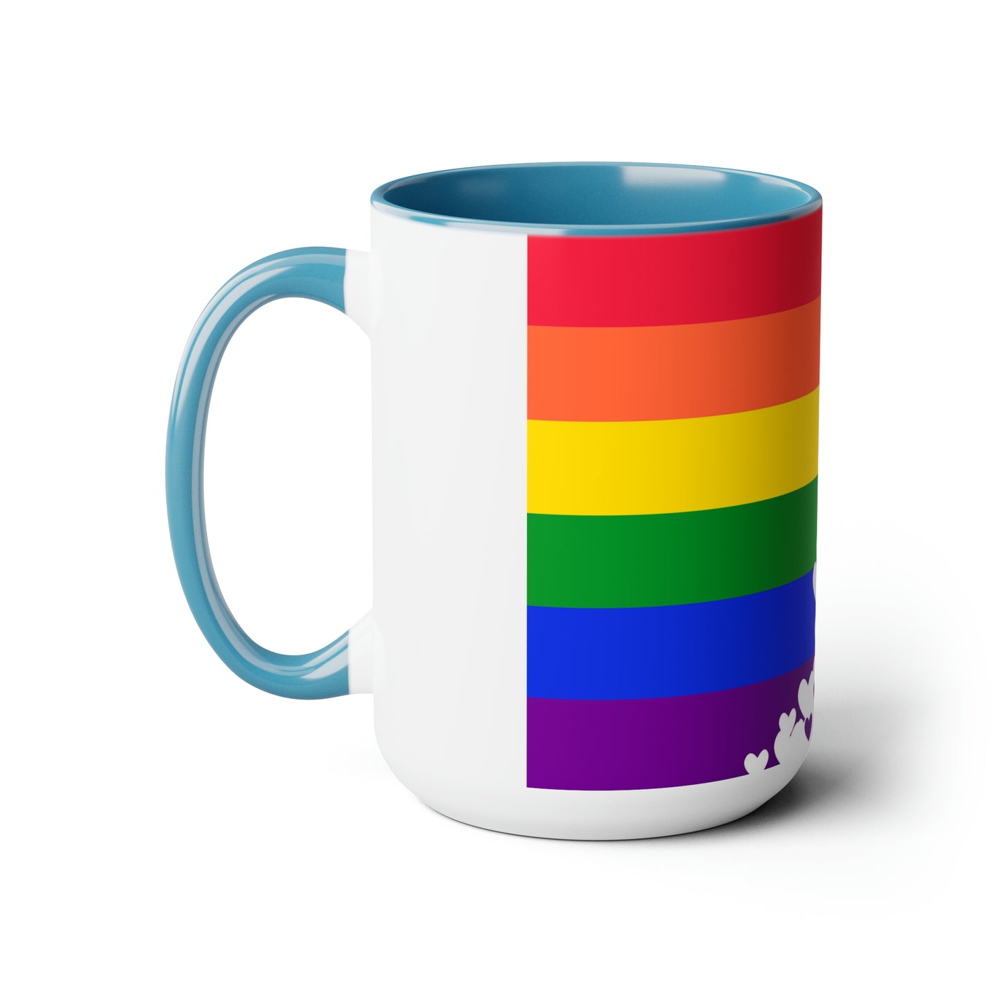PRIDE flag/hearts Two-Tone Coffee Mugs, 15oz