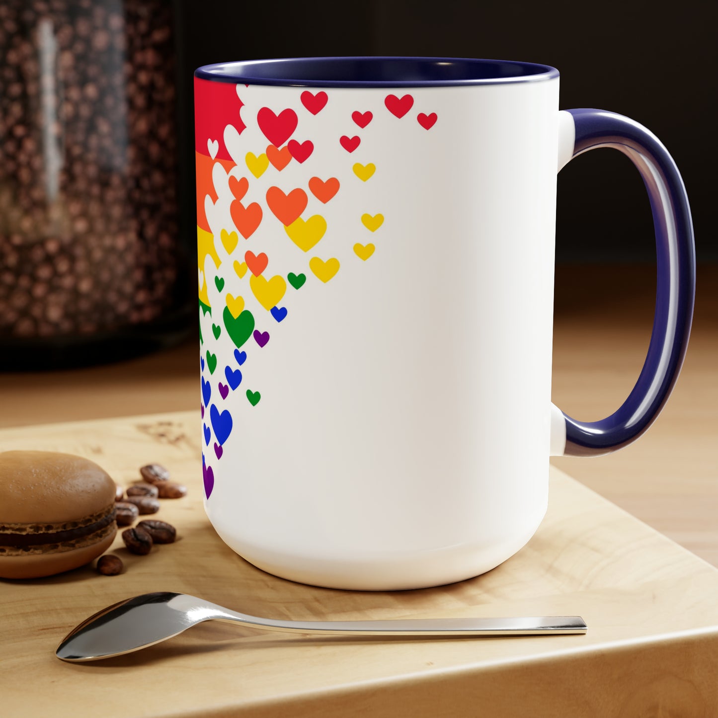 PRIDE flag/hearts Two-Tone Coffee Mugs, 15oz