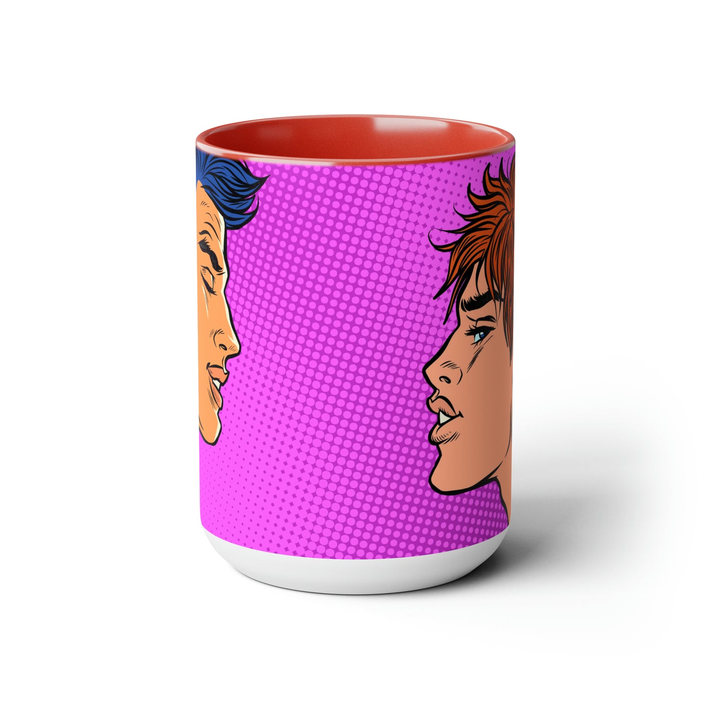 Two-Tone Coffee Mugs, 15oz - Gay Pop Art Kiss