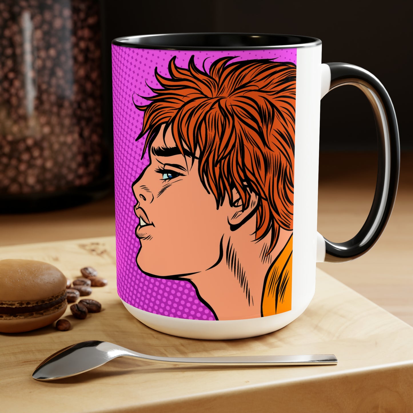 Two-Tone Coffee Mugs, 15oz - Gay Pop Art Kiss