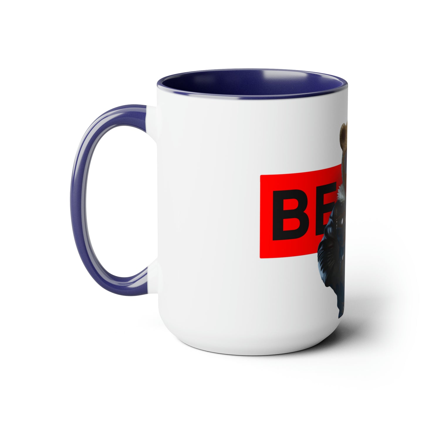 Two-Tone Coffee Mugs, 15oz - Leather Teddy Bear