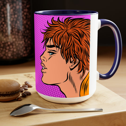 Two-Tone Coffee Mugs, 15oz - Gay Pop Art Kiss