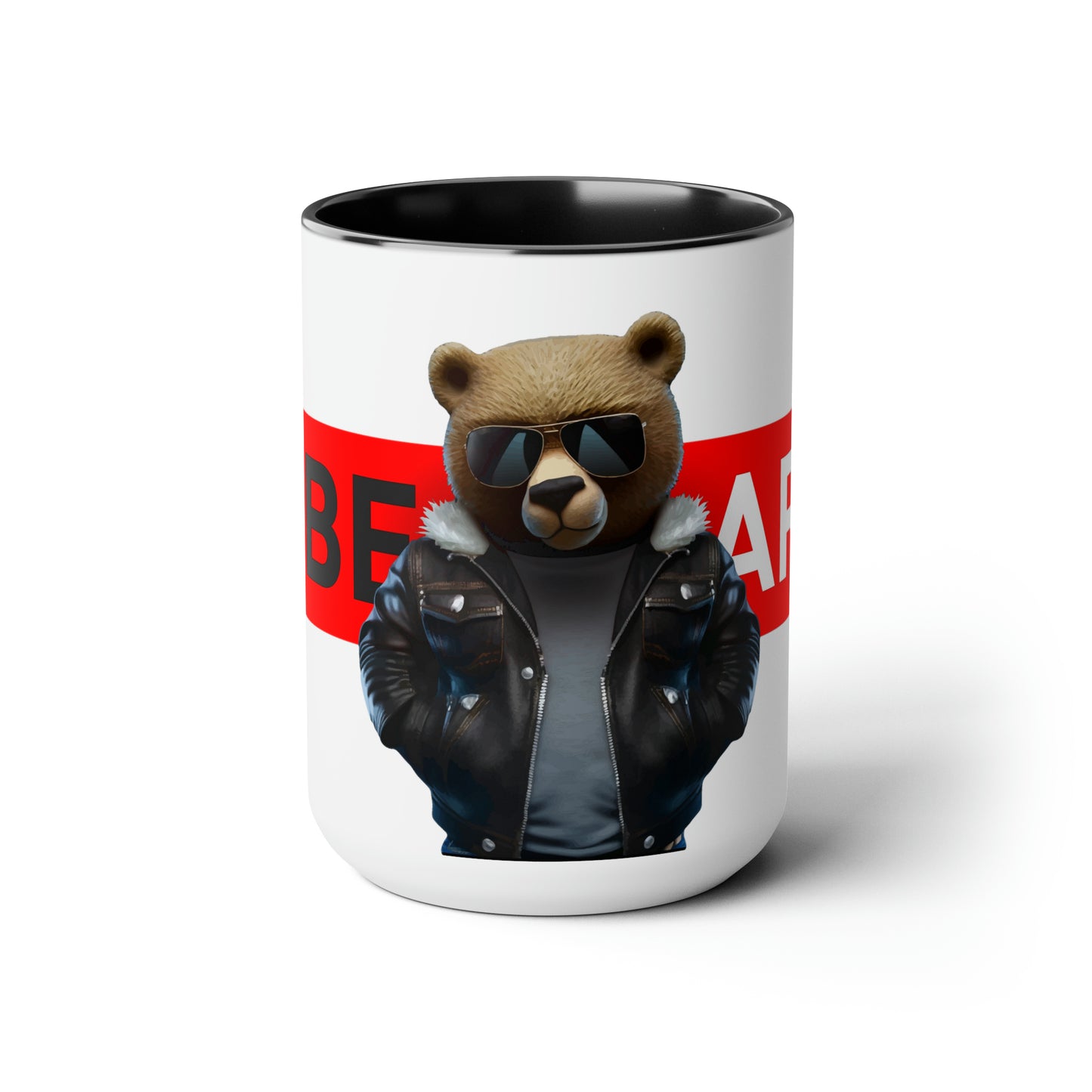 Two-Tone Coffee Mugs, 15oz - Leather Teddy Bear