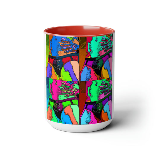 Pop Art Swim Suit Two-Tone Coffee Mugs, 15oz