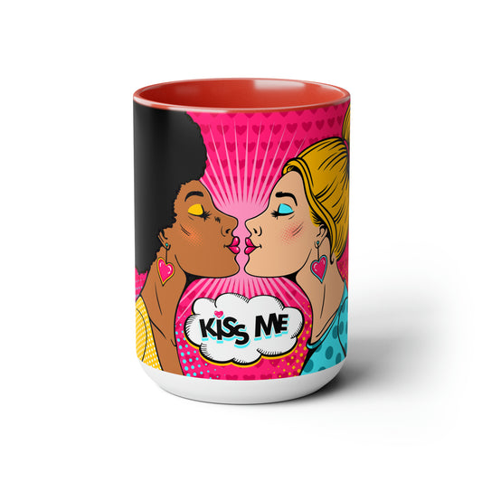 Lesbian Kiss Valentine Two-Tone Coffee Mugs, 15oz