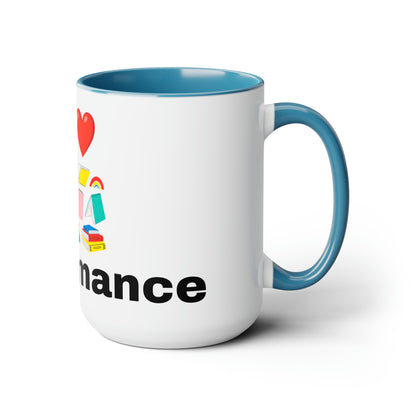 MM Romance Two-Tone Coffee Mugs, 15oz (Sans serif)