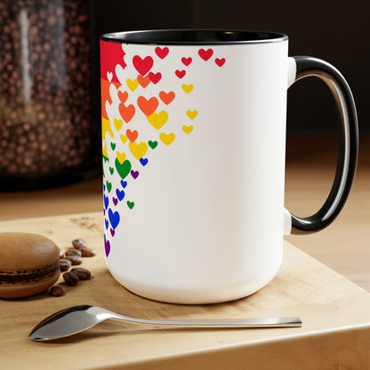 PRIDE flag/hearts Two-Tone Coffee Mugs, 15oz