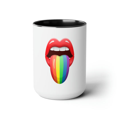 PRIDE Tongue Two-Tone Coffee Mugs, 15oz