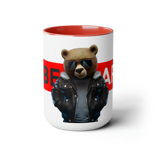 Two-Tone Coffee Mugs, 15oz - Leather Teddy Bear