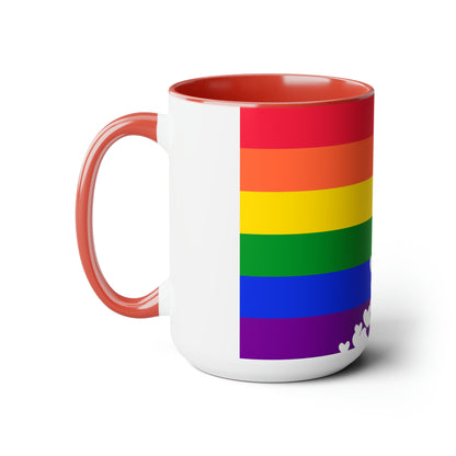 PRIDE flag/hearts Two-Tone Coffee Mugs, 15oz